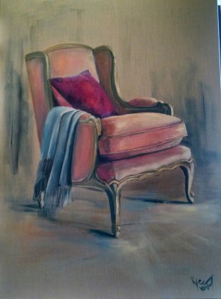 "Pink mink chair" size 100cm x 76cm acrylic on linen canvas $720