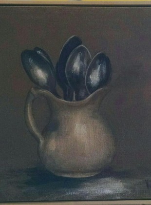 Jug of spoons paintings by Kylie van Tol