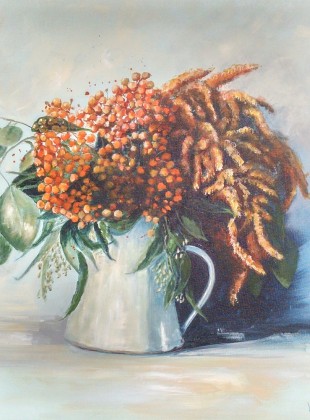 Pittosporum berries in a jug painting by Kylie van Tol