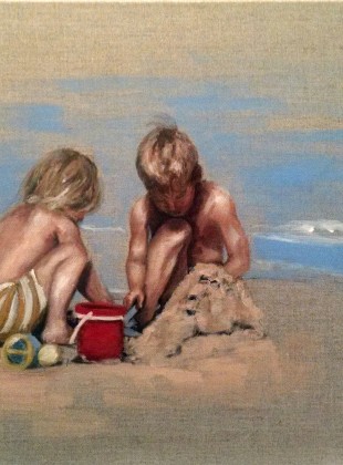 Kids at beach painting by Kylievantol