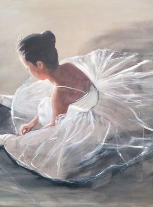 "waiting" (ballerina sitting) 100cm x 100cm acrylic on canvas painting $980