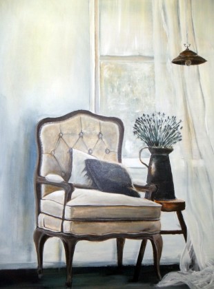 Linen chair by the window