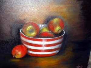 Red and White bowl of Apples