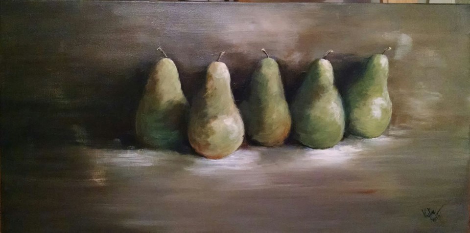Pears in a row $280 size 90cm x 45cm