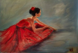 "Lady in red" 100cm x 76cm $580