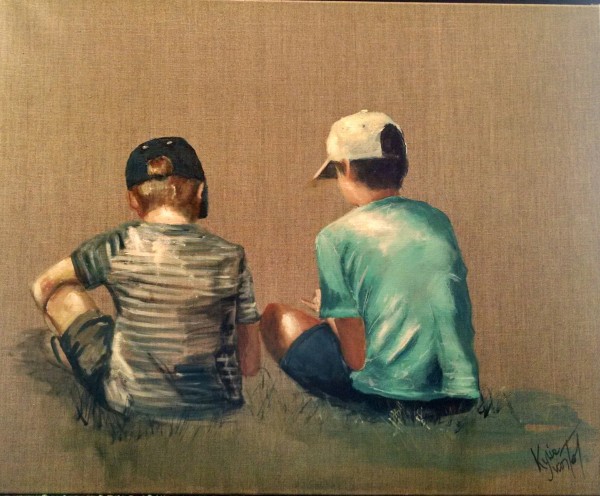 "Boys chilling" size 60cm x 76cm acrylic on linen canvas $490