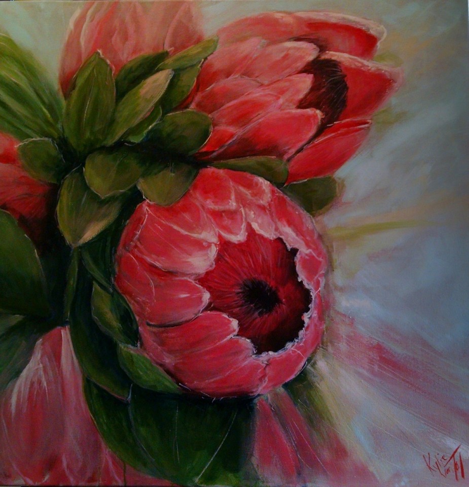 "Proteas" size 90cm x 90cm acrylic on canvas painting $650