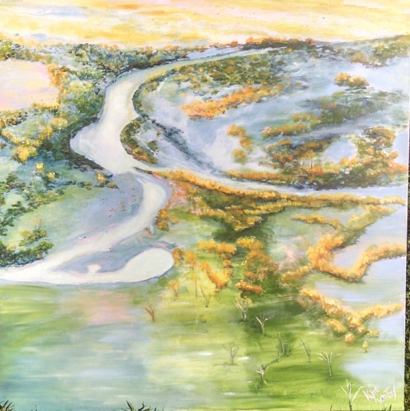 "The River runs" size 120cm x 120cm acrylic on canvas painting $1250