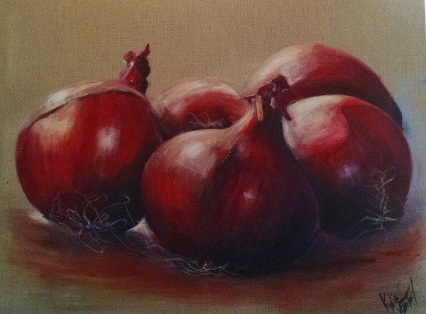 "Glorious onions" size 100cm x 76cm acrylic on linen canvas available for sale at the Aarwun gallery Canberra