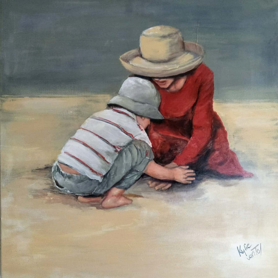 "Playing at beach" size 76cm x 76cm