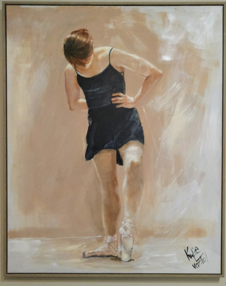"dance prep" (ballerina in black outfit) 100cm x 76cm acrylic on canvas painting with timber box frame $880