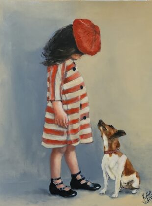 "Eye to Eye" (girl with dog) painting for sale