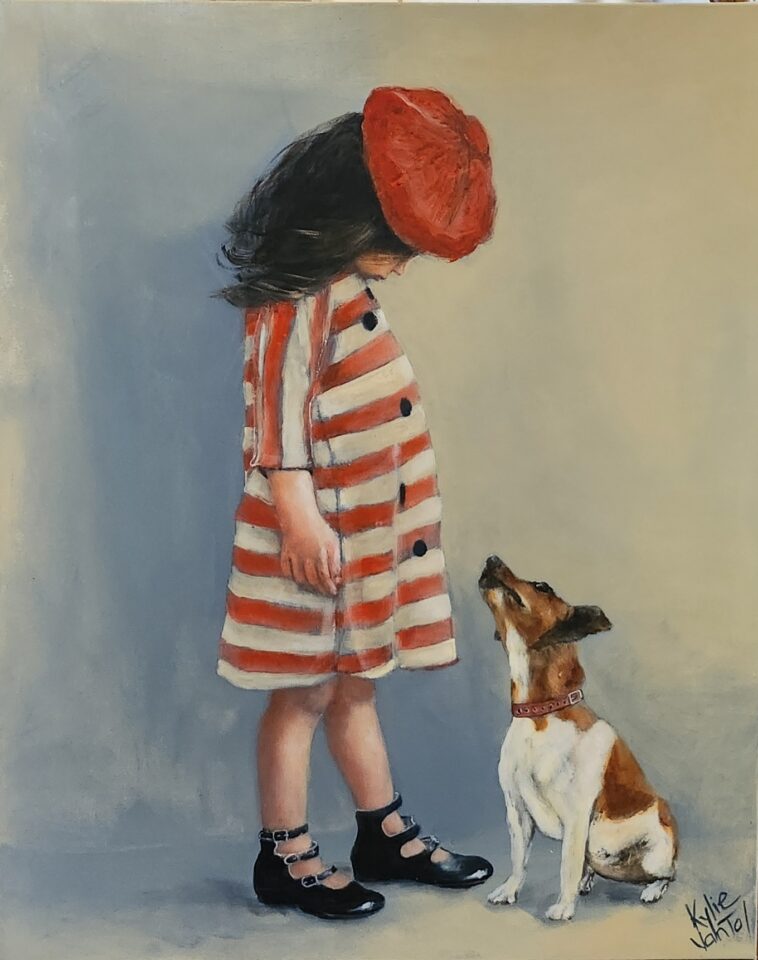 "Eye to Eye" (girl with dog) painting for sale